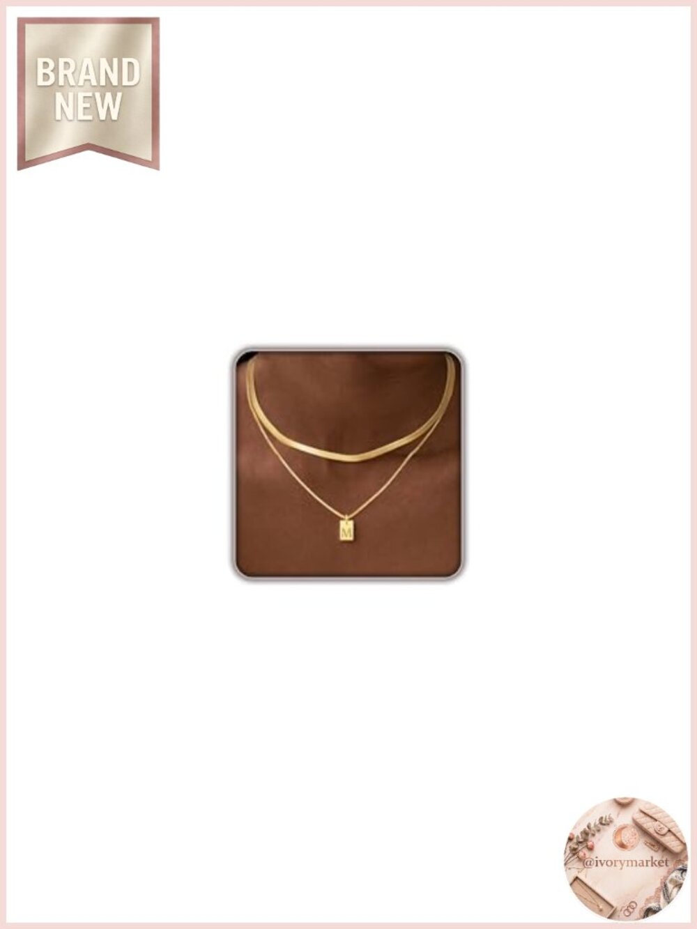 14K Gold Plated Layered Initial Necklace 2-Piece Set Herringbone Chain